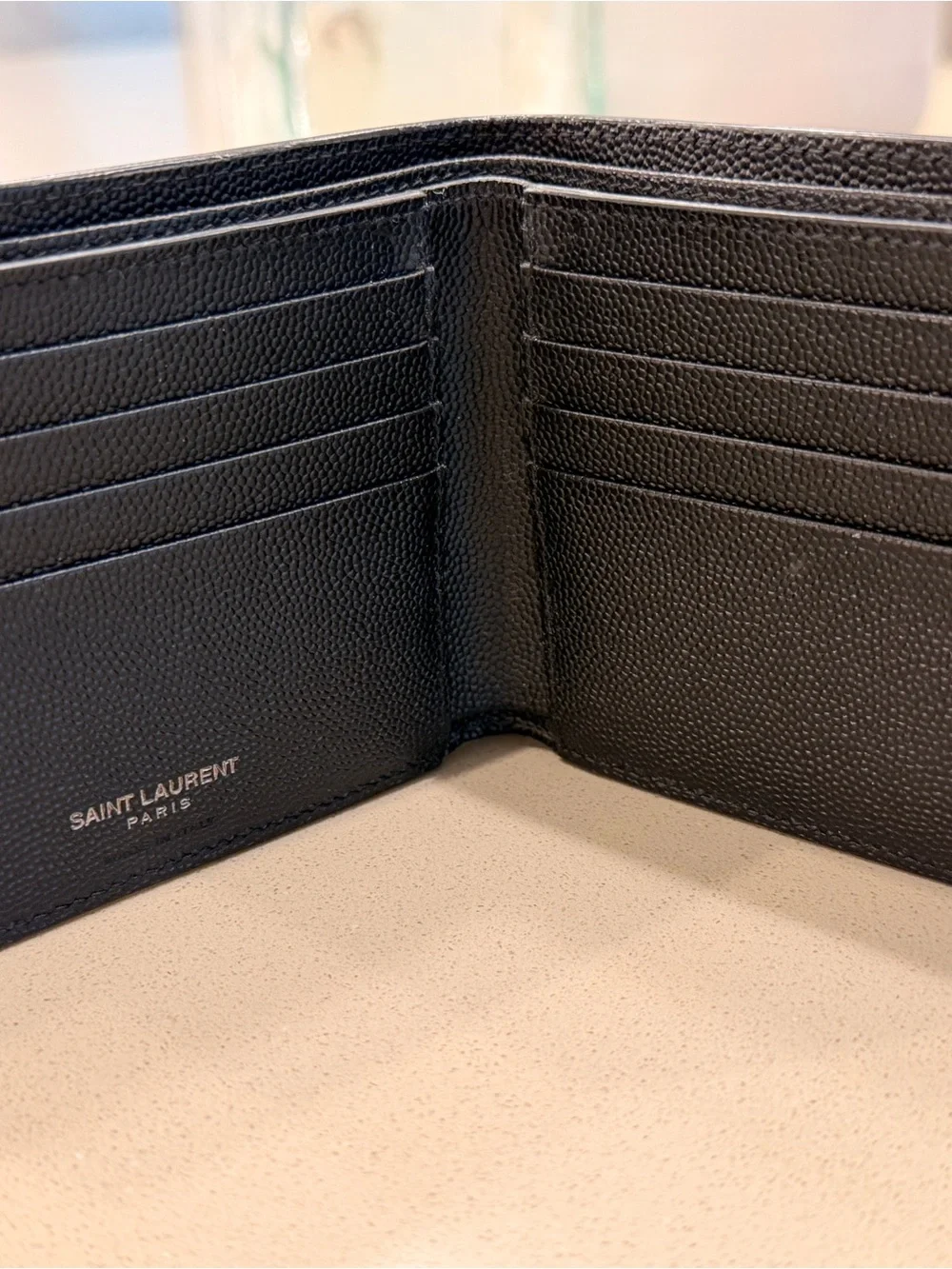Saint Laurent Cassandra East/West Wallet in Black Grain de Poudre Leather